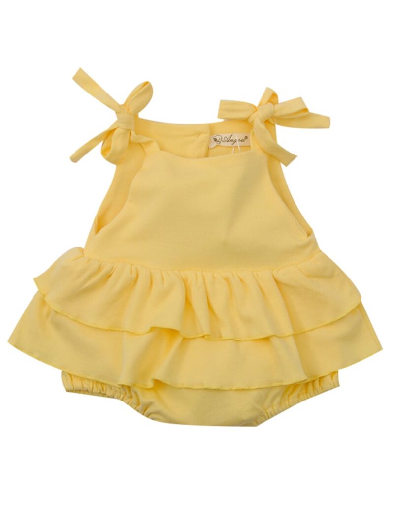 Wholesale Spring Baby Girl Yellow Frilled Romper Bodysu