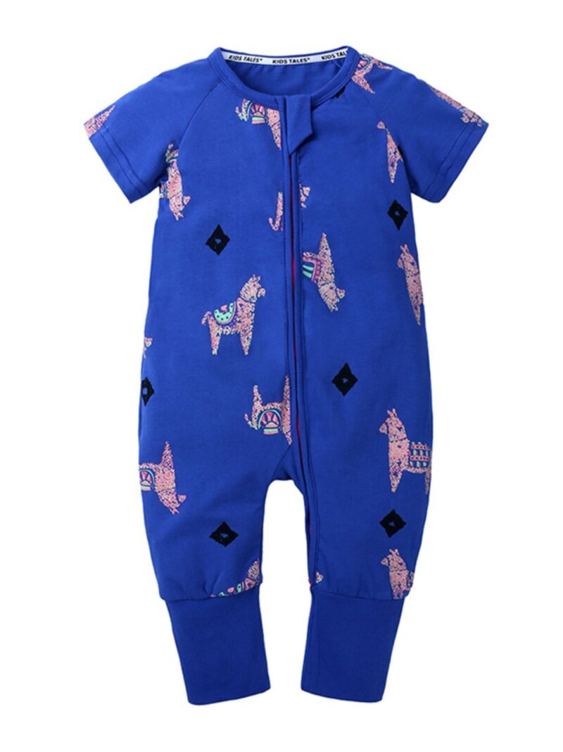 Wholesale Summer Cute Baby Boy Animal Print Zip Jumpsui