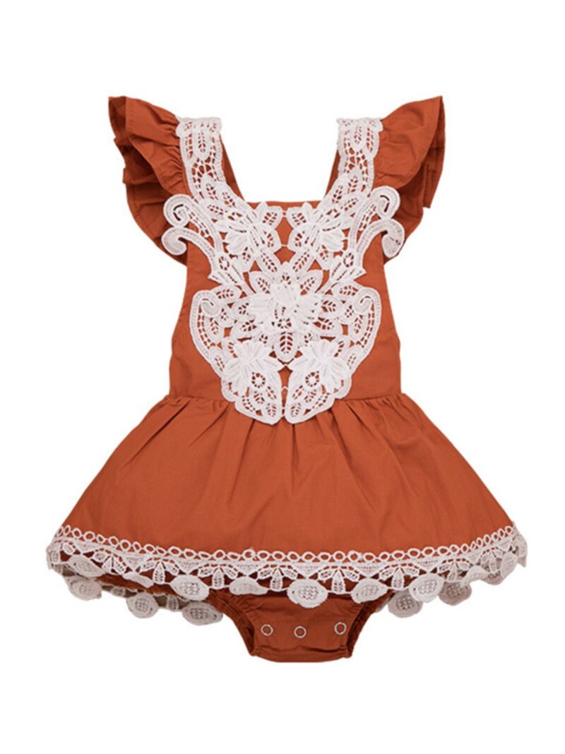 Wholesale Baby Girl Flutter Sleeve Flower Trim Romper D