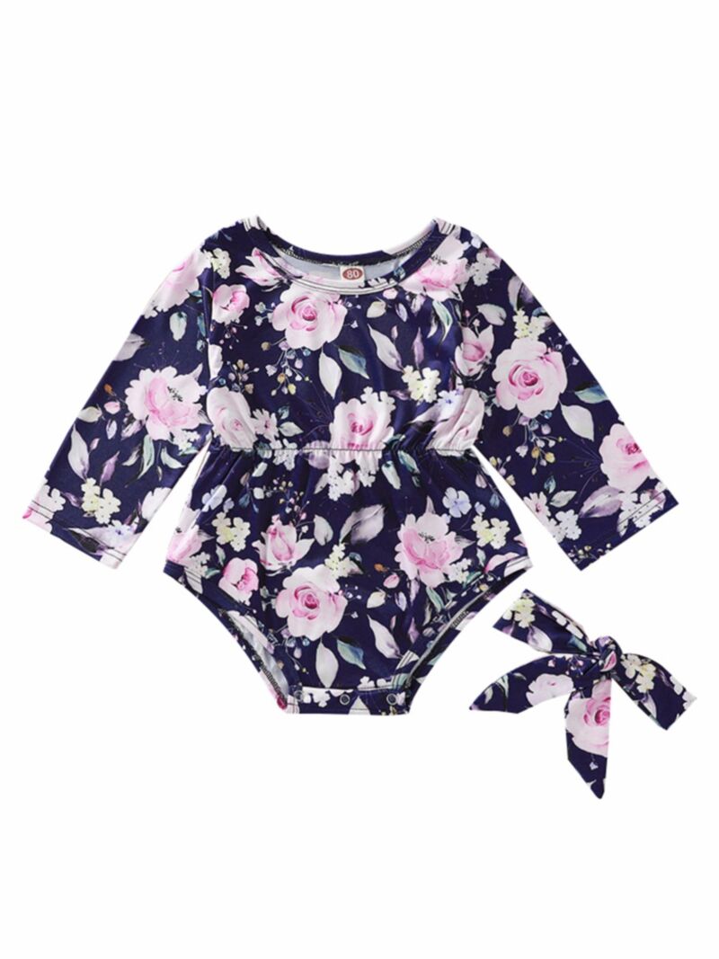 Wholesale Fall Baby Girl Flower Romper Matching Headban