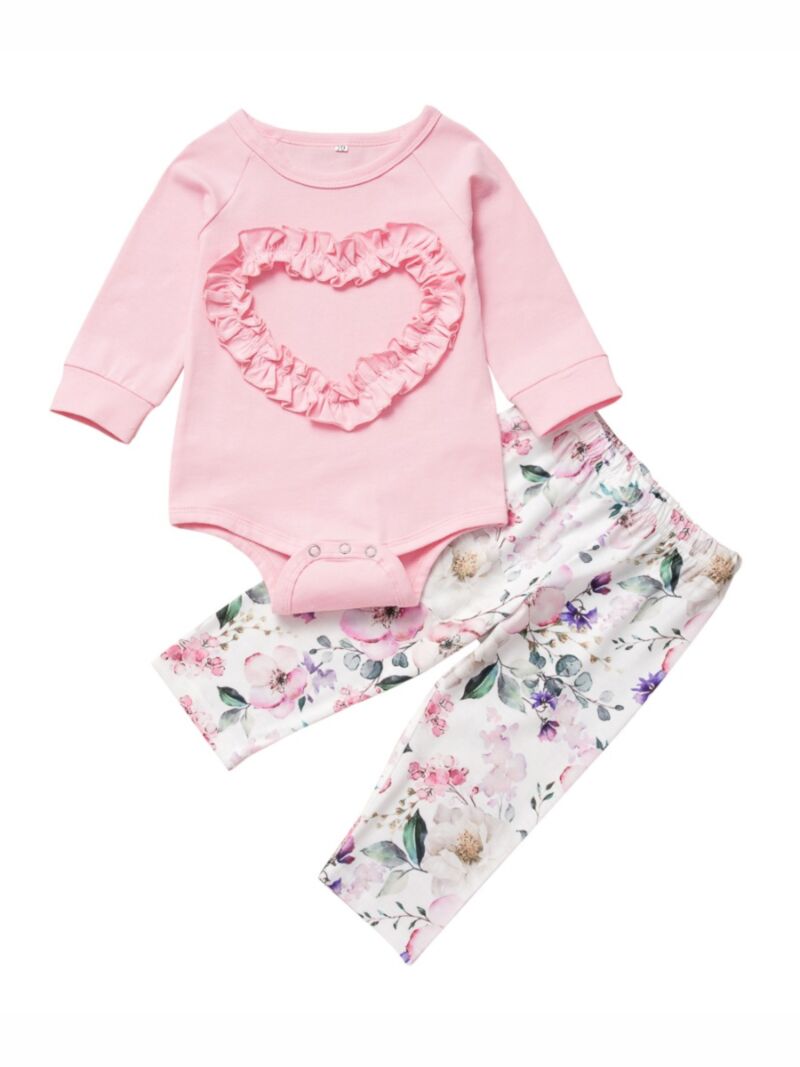 Wholesale 2-Piece Fall Baby Girl Pink Love Heart Romper
