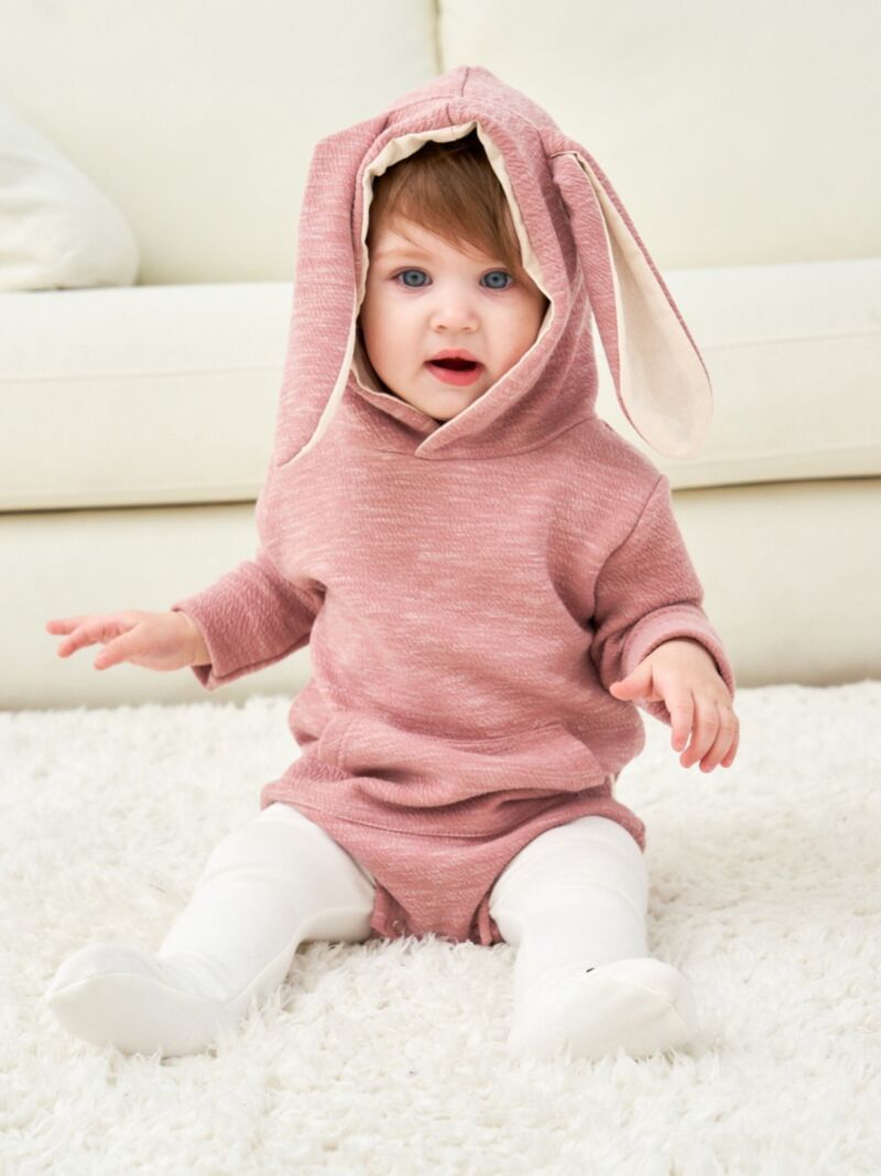 Baby Bunny Striped Romper with Long Ear Hat – Black & White