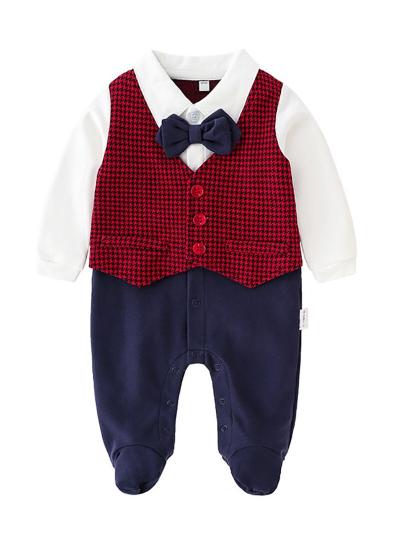 Wholesale British Style Bow Tie Baby Footed Jumpsuit 19
