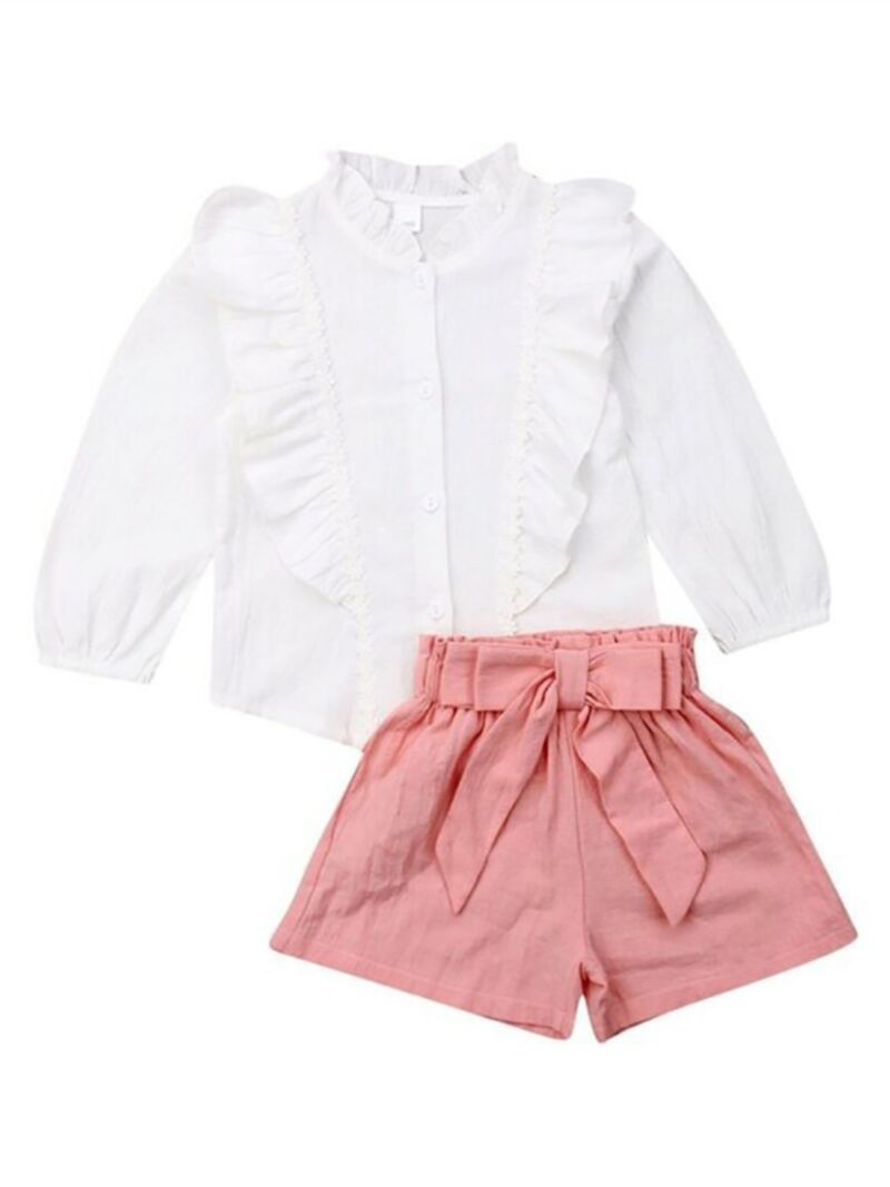 Wholesale 2Piece Little Girls White Ruffle Blouse & Sh
