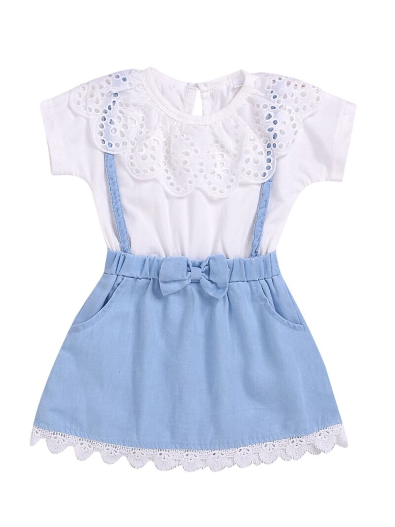 Wholesale Summer Baby Little Girl White & Blue Lace Dre