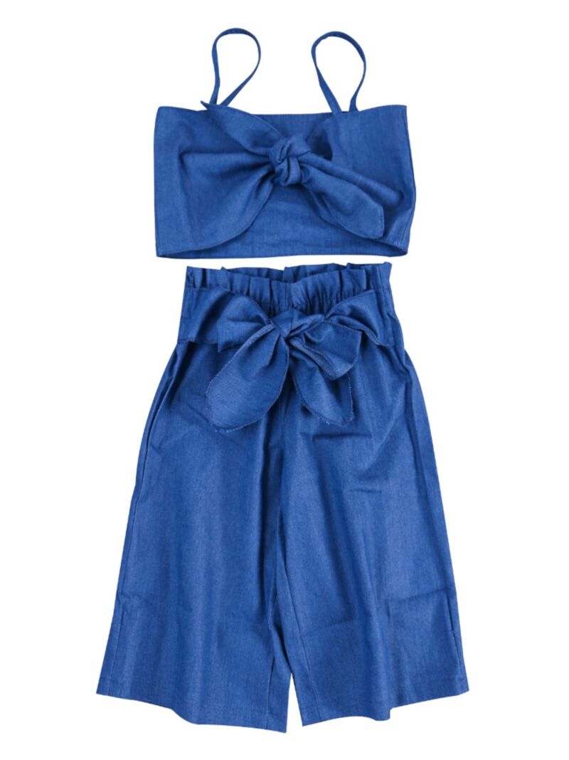 Wholesale 2Piece Baby Toddler Girls Blue Bow Crop Top