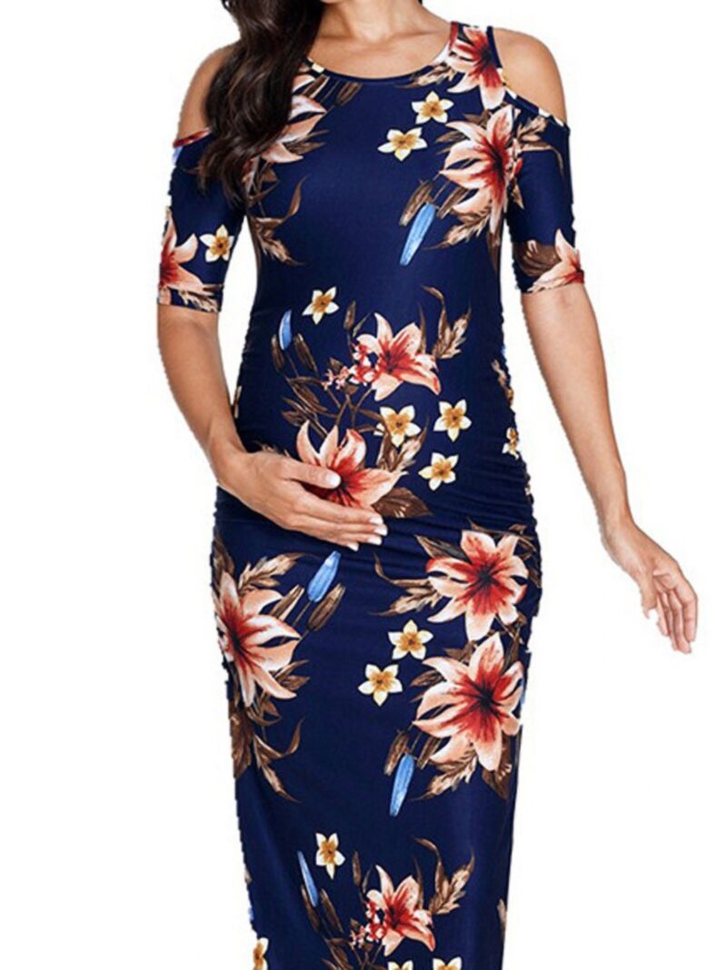 Wholesale Stylish Off Shoulder Flower Maternity Dress 2