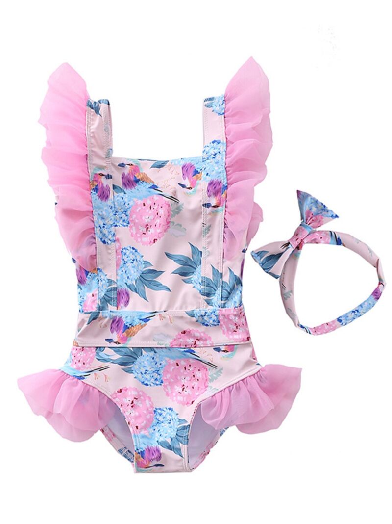 Botanical Print Flutter Sleeve Two-Piece Swim Set