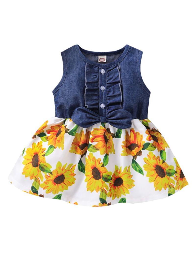 Wholesale Baby Little Girls Sunflower Denim Patchwork S