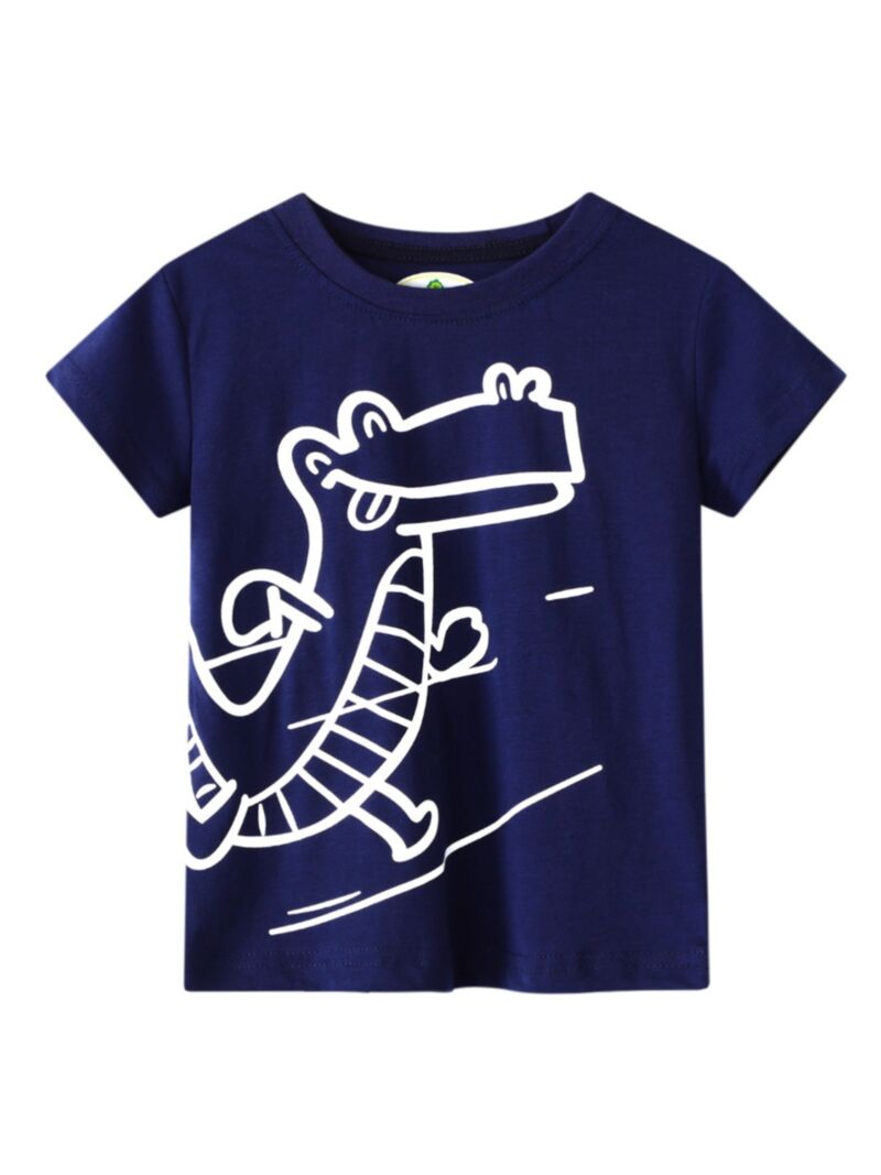 Wholesale Little Boy Cartoon Dinosaur Blue T-shirt 2004