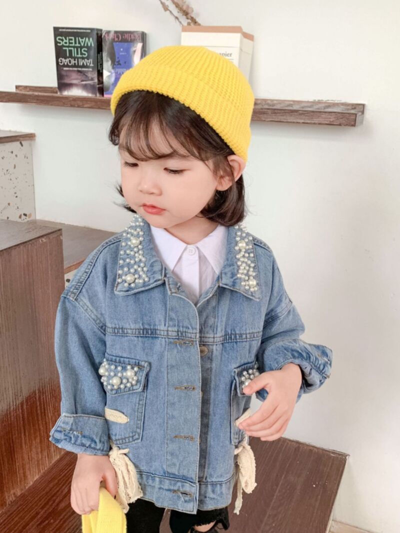 Wholesale Street Style Little Girl Beaded Denim Jacket