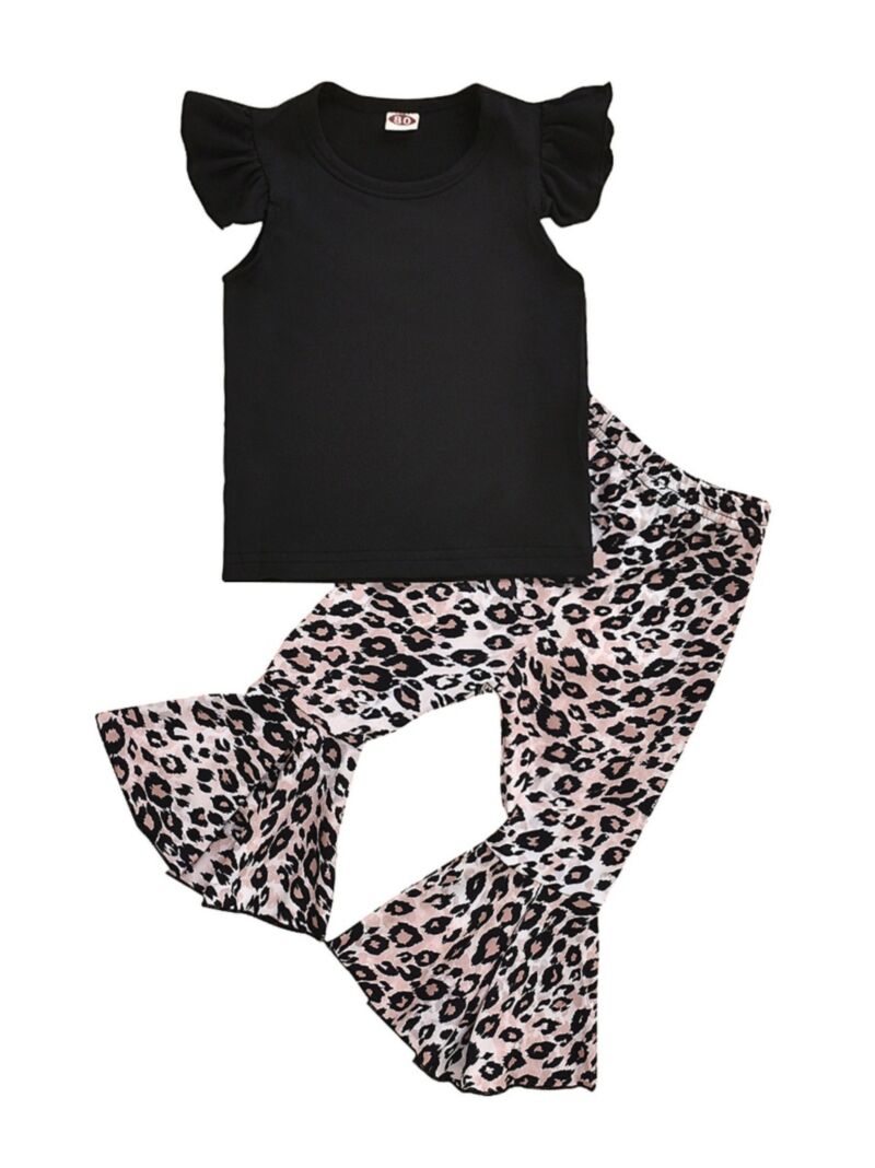 Wholesale 2Piece Toddler Girl Black Top and Leopard Pr
