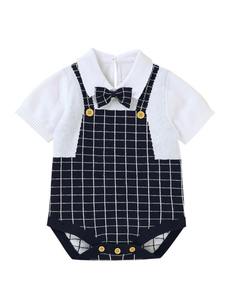 Wholesale Gentleman Baby Boy Plaid Bow Tie Romper 20042