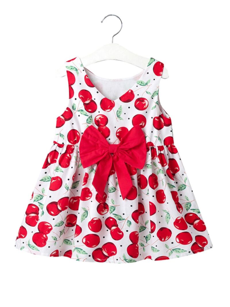 Wholesale Baby Girl Cherry Print Big Bow Sleeveless Dre