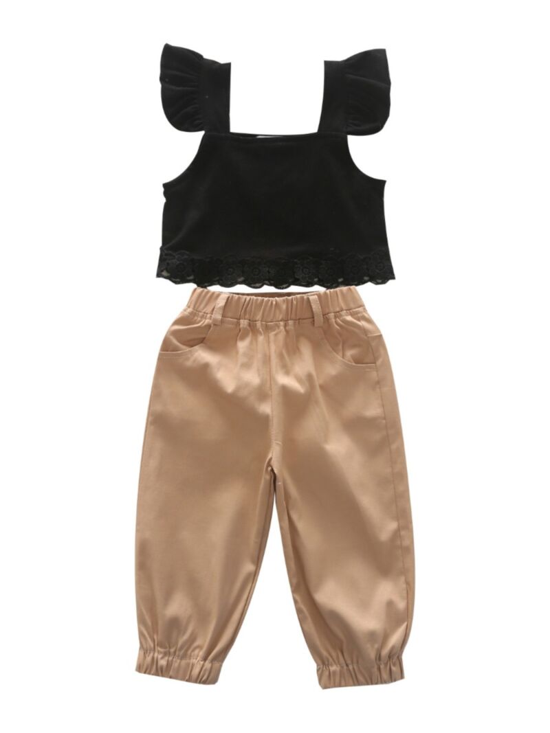 Wholesale 2Piece Summer Little Girls Black Crop Top