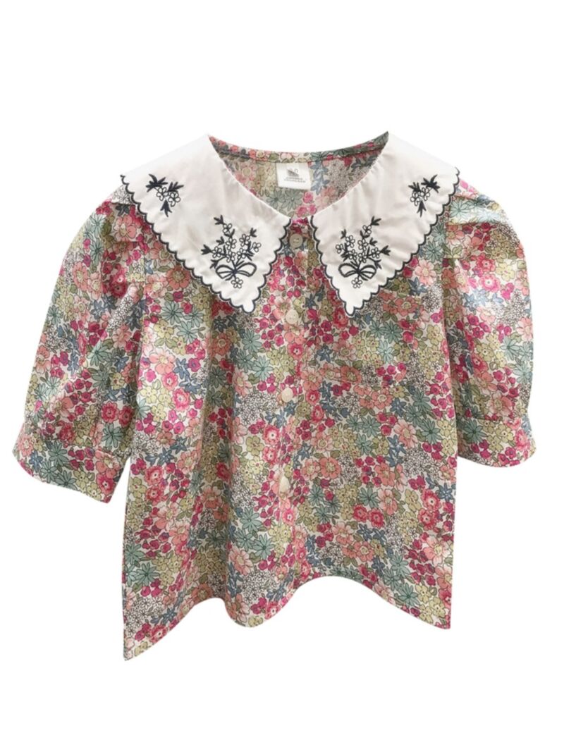 Wholesale Little Girl Puff Sleeve Floral Top 200504909