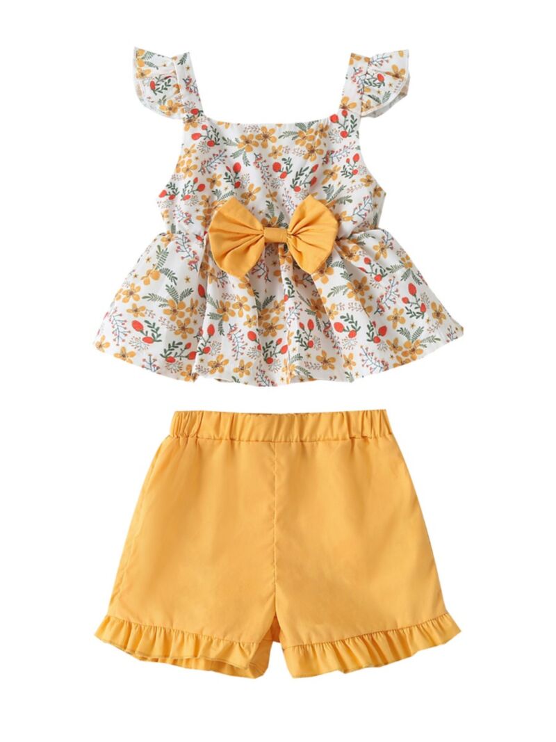 Wholesale 2-Piece Little Girl Floral Bow Top and Yellow