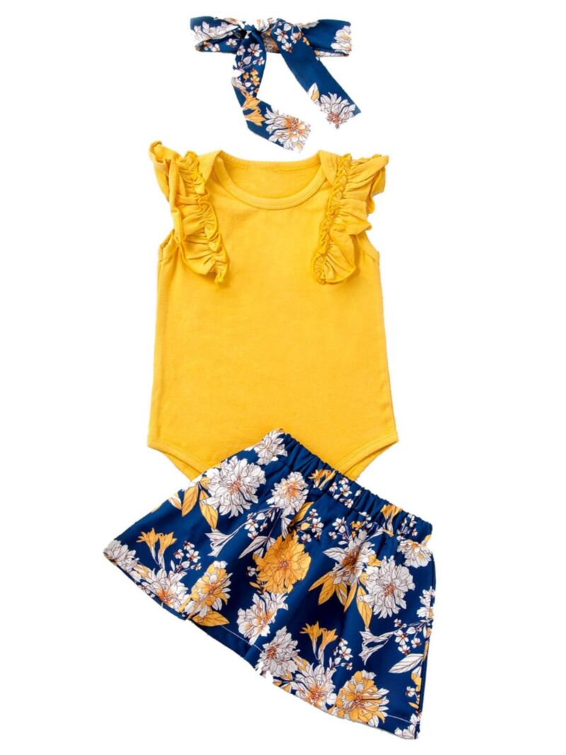 Wholesale 3Piece Baby Girl Yellow Bodysuit and Flower