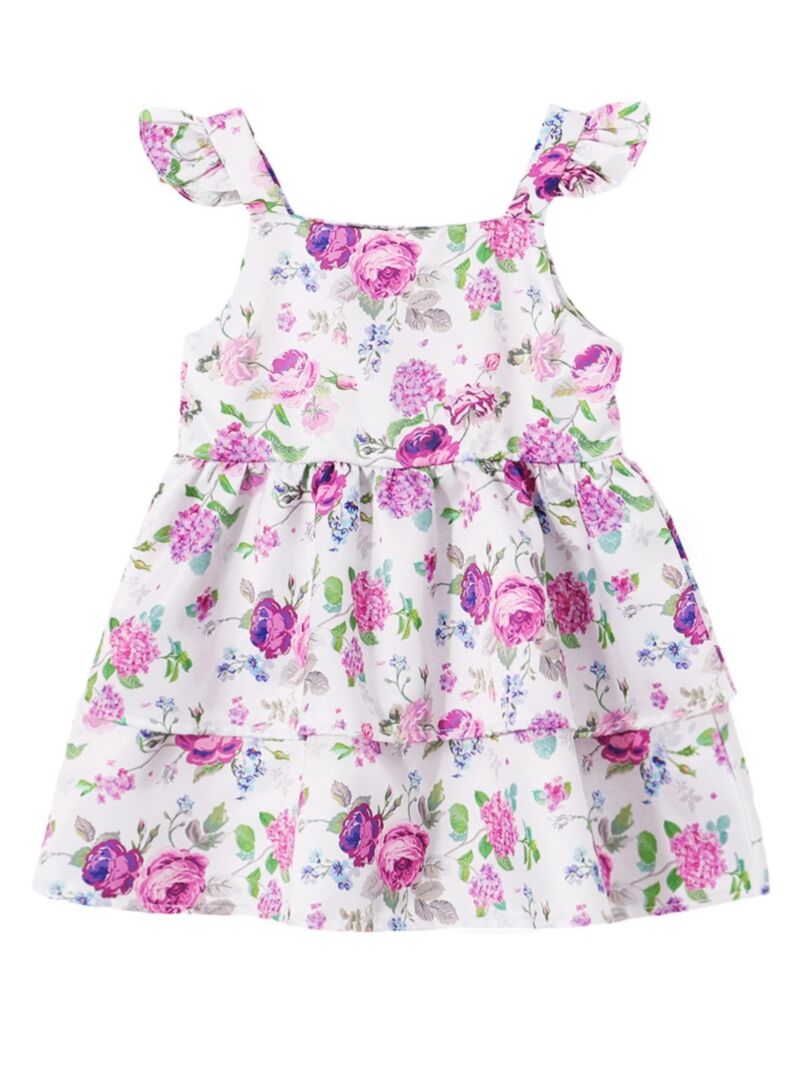 Wholesale Summer Little Girl Floral Printed Layered Dre