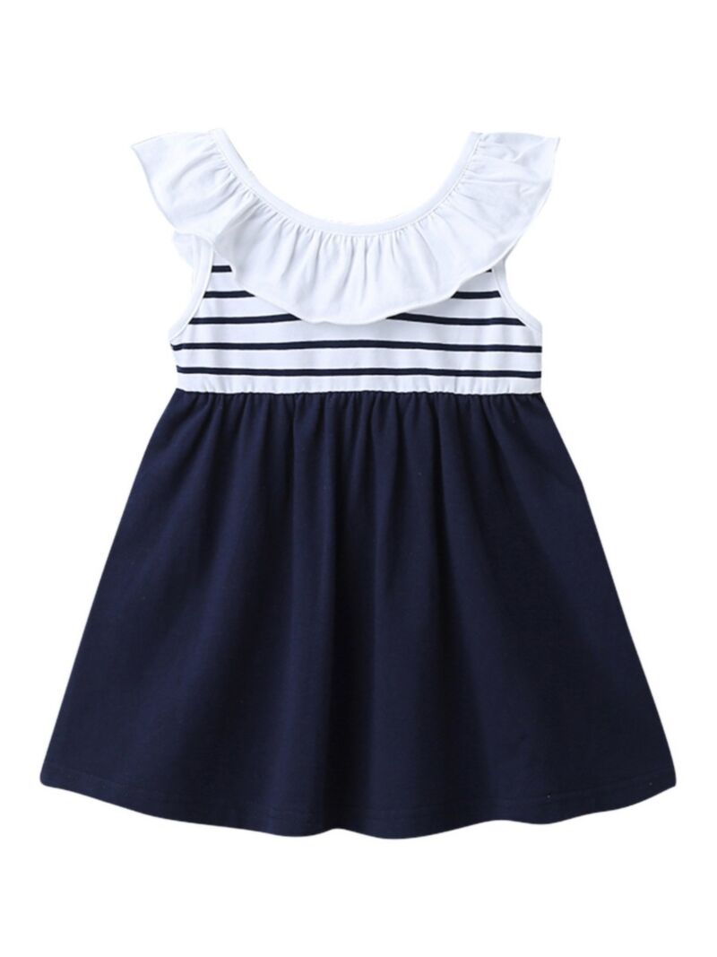 Wholesale Baby Girl Ruffle Collar Stripe Navy Dress 200