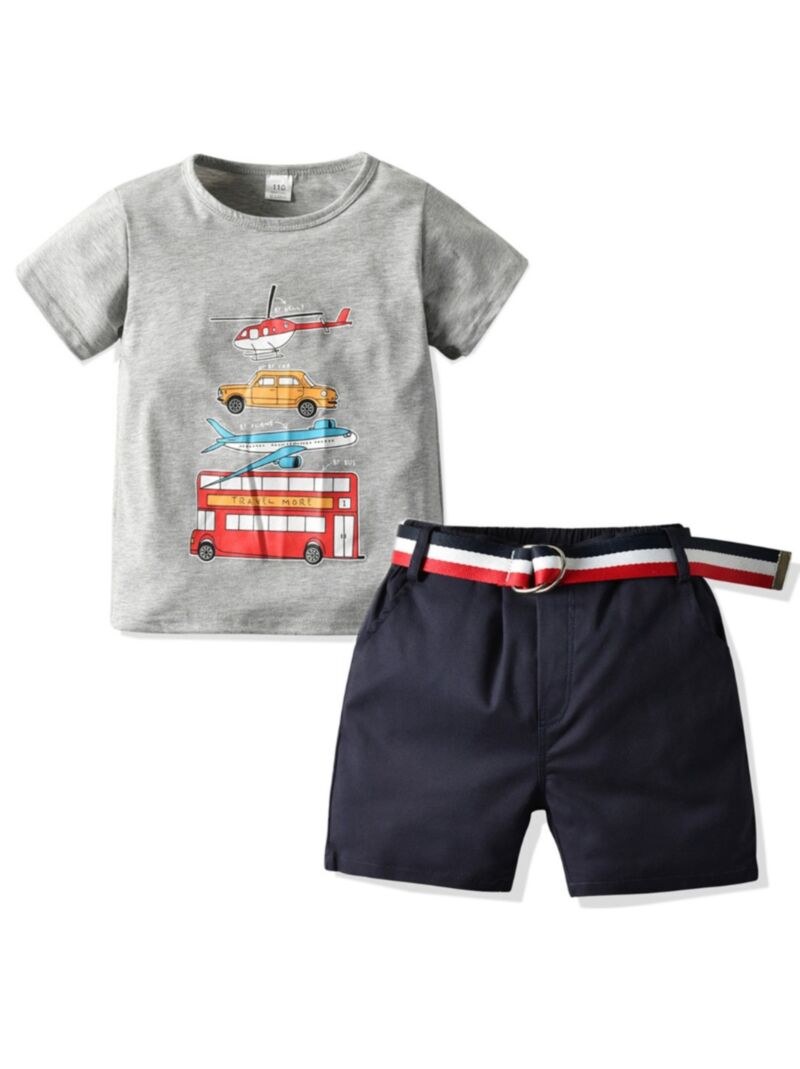 Wholesale 3 Piece Kid Boy Cartoon Grey Top & Shorts & B