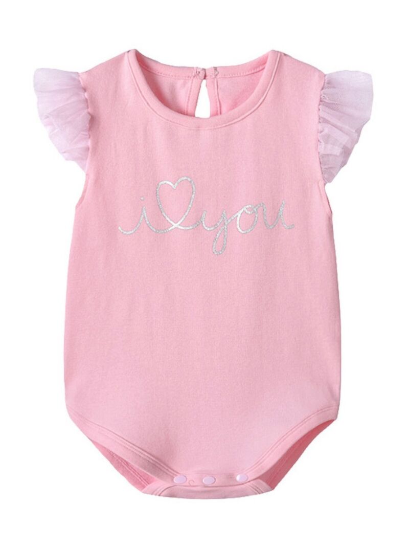 Wholesale I LOVE YOU Baby Girl Pink Lace Patchwork Body