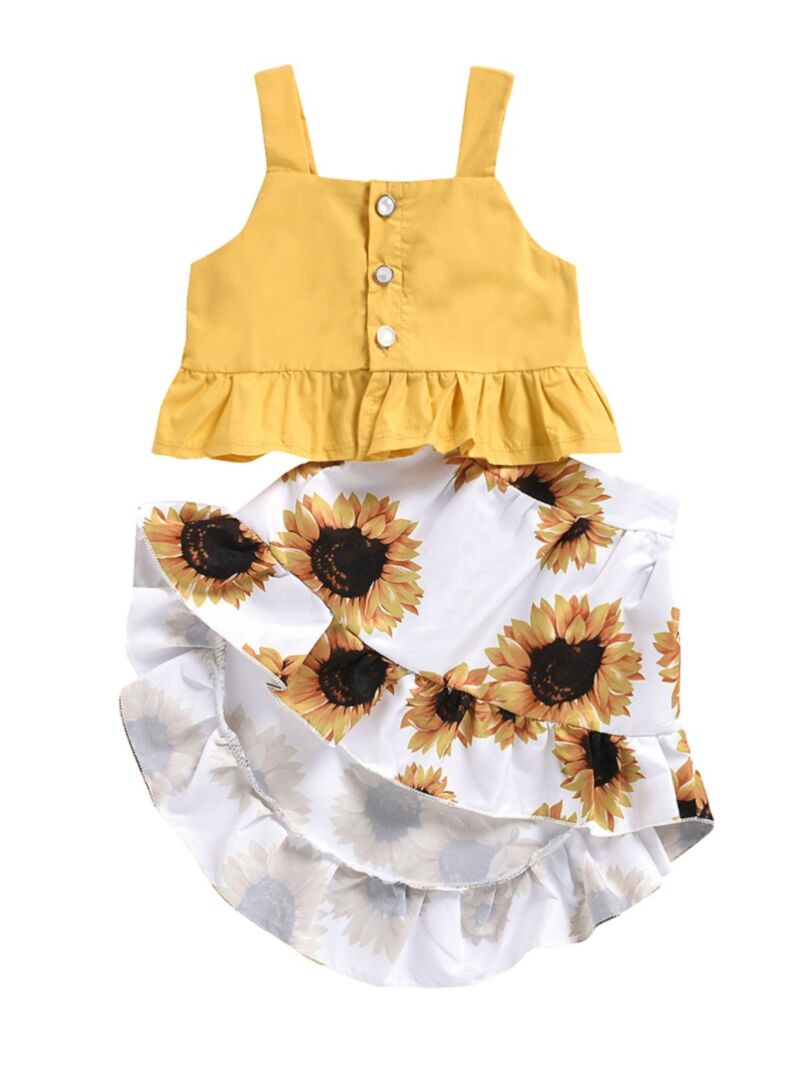 Children's Sunflower Ruffled Short Sleeve Top and Shorts Set main image 1