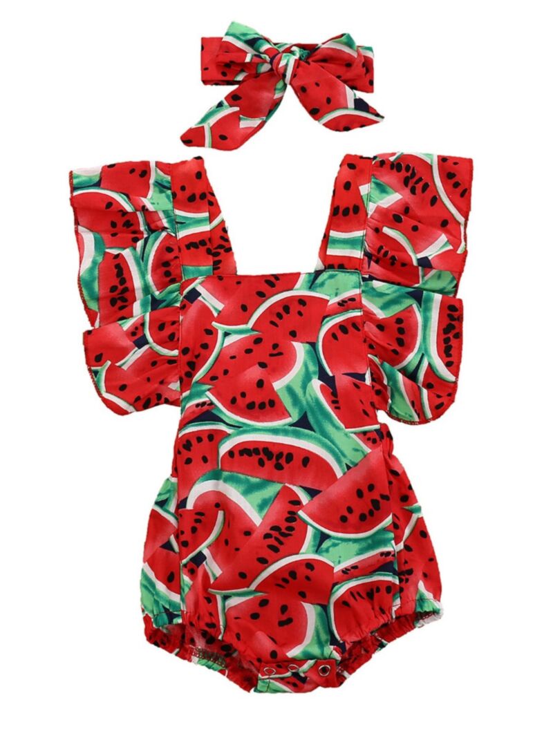 Wholesale 2 Pieces Baby Girl Watermelon Printed Ruffle