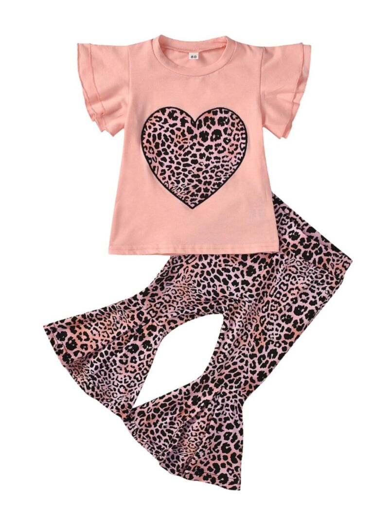 Wholesale 2 Pieces Little Girl Leopard Print Love Heart