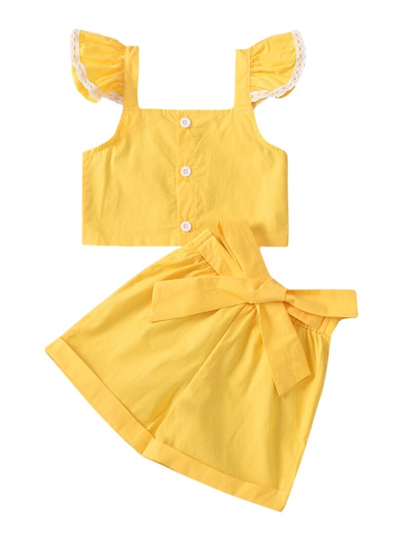 Wholesale 2 Pieces Little Girl Solid Color Set Flutter