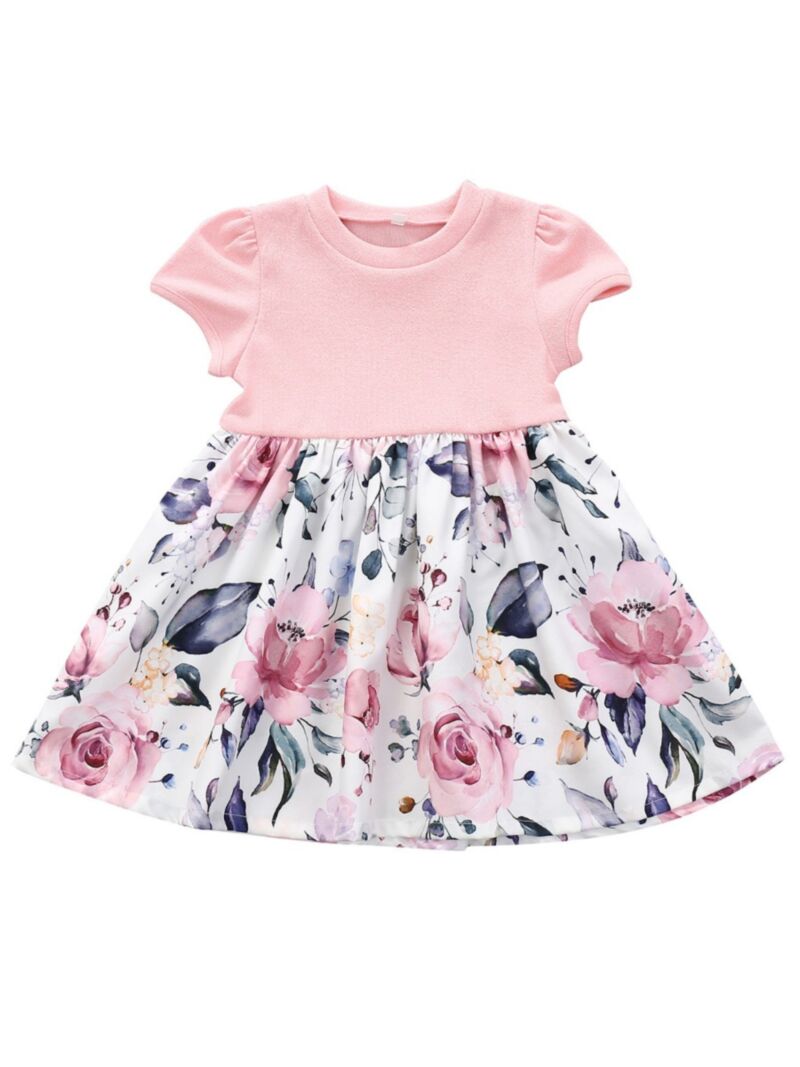 Wholesale Summer Toddler Girl Floral Print Pink Dress 2