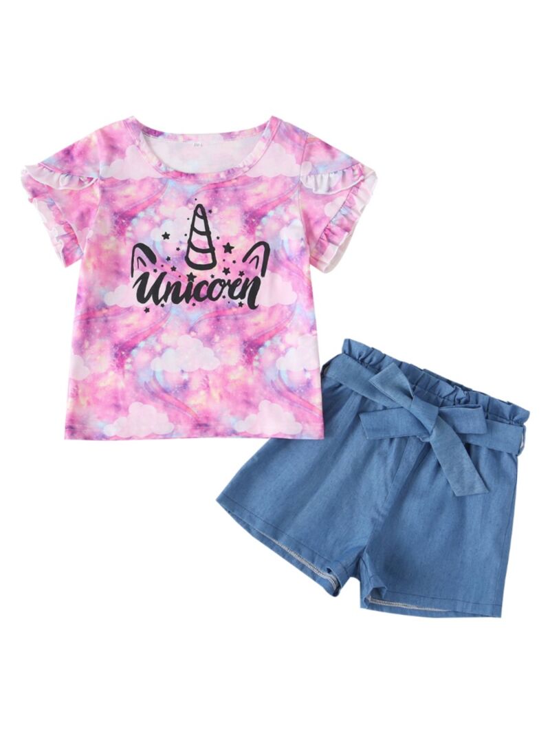 Wholesale 2 Pieces Little Girl Unicorn TShirt Matching