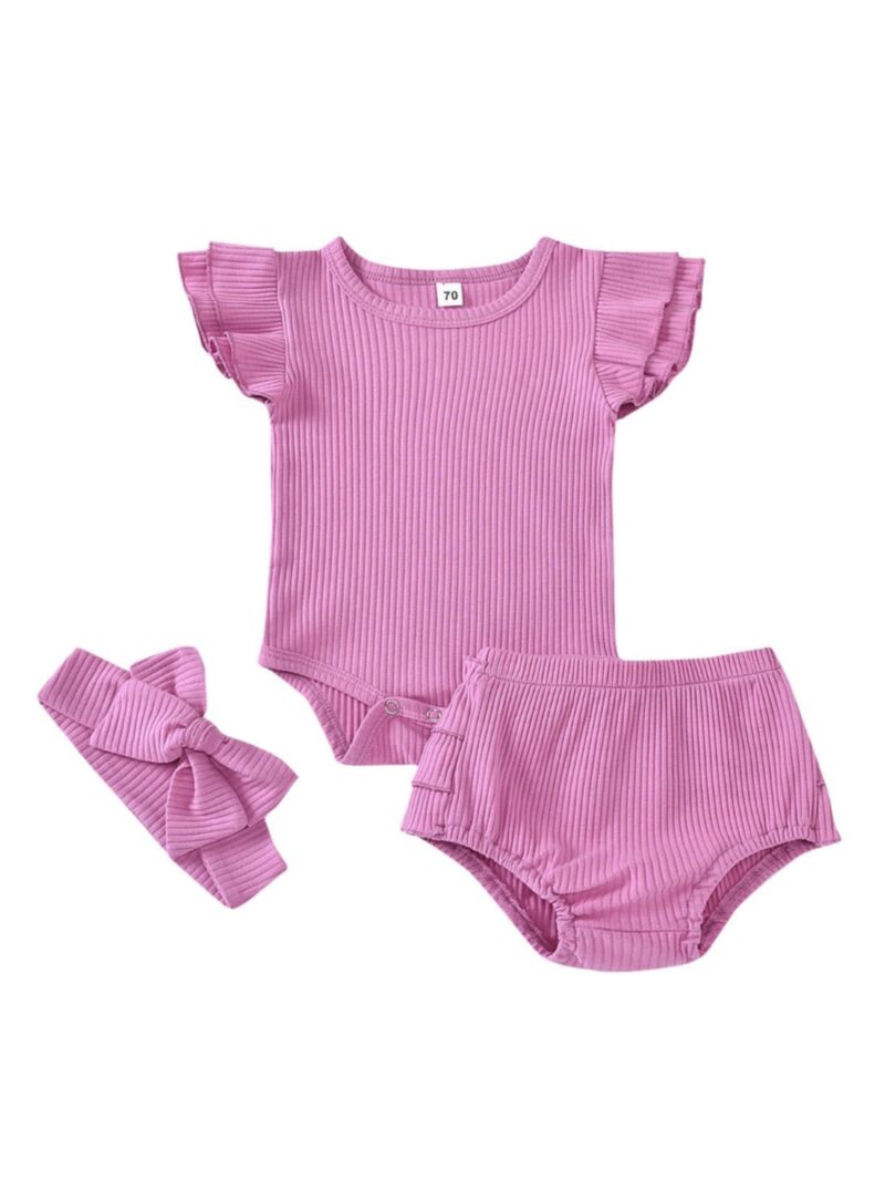Wholesale 3 Pieces Baby Girl Ribbed Set Bodysuit & Shor