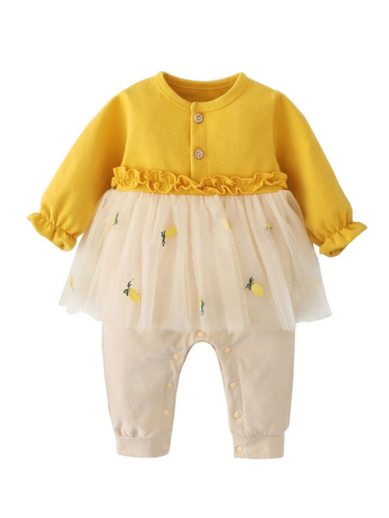 Wholesale Baby Girl Fruit Long Sleeve Mesh Jumpsuit Dre