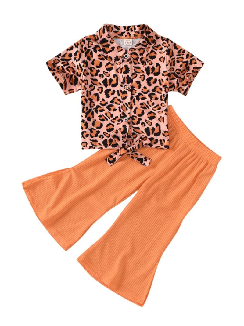 Wholesale 2 Piece Little Girl Leopard Tshirt Matching