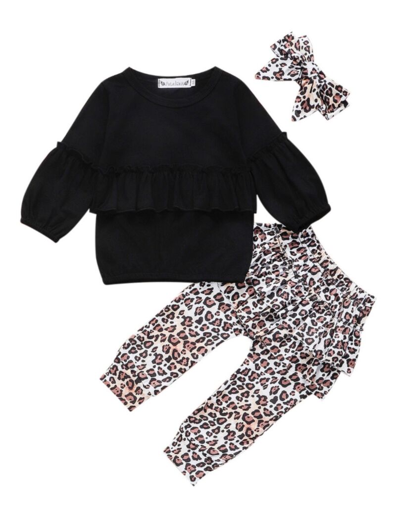 Wholesale 3 Pcs Toddler Girl Leopard Set Black Top & Tr