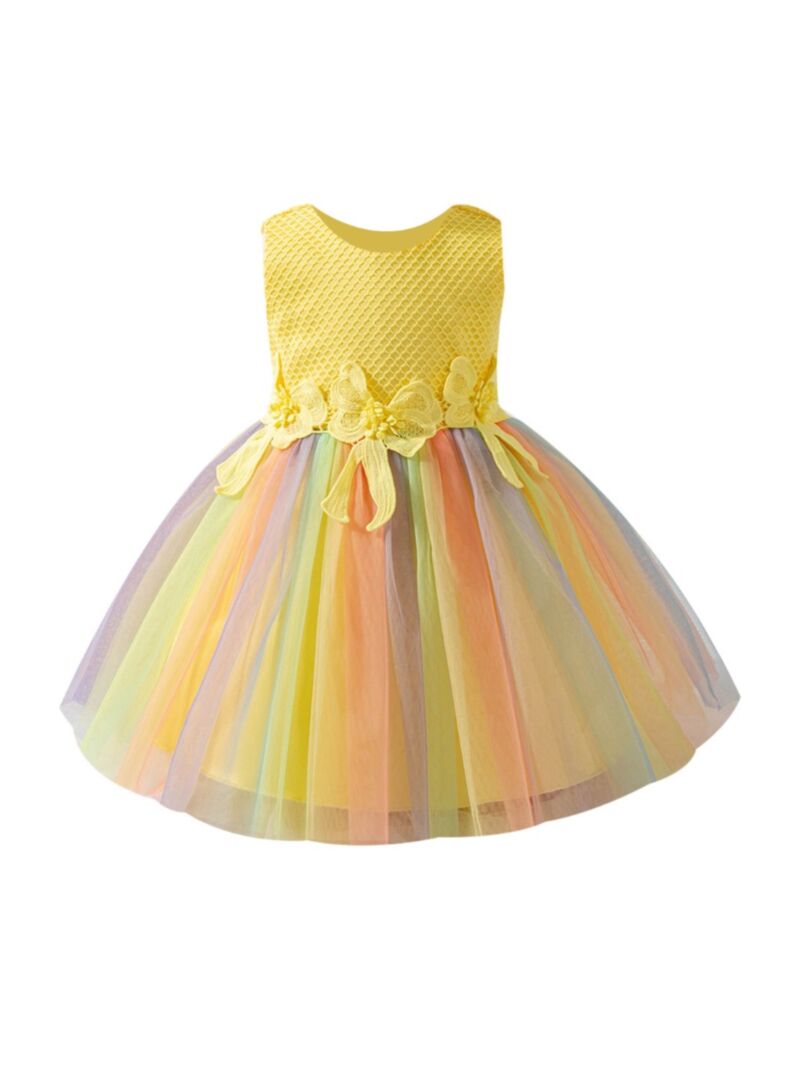 Wholesale Baby Girl Rainbow Sleeveless Mesh Party Dress