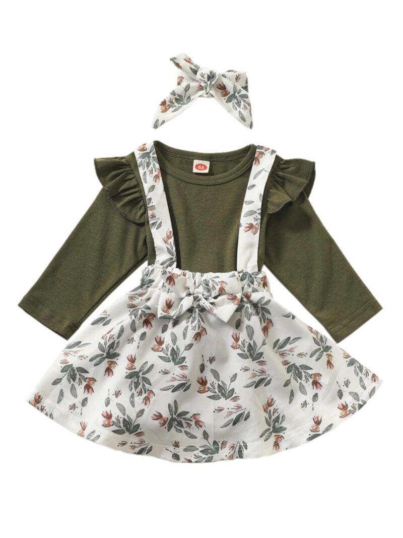 Baby Girl Floral Print Pattern Color Blocking Design Long Sleeve Round Neck bodysuit