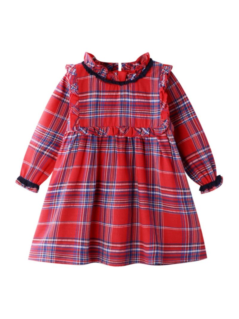 Wholesale Spanish Kid Girl Plaid Ruffle Decor Dress 200