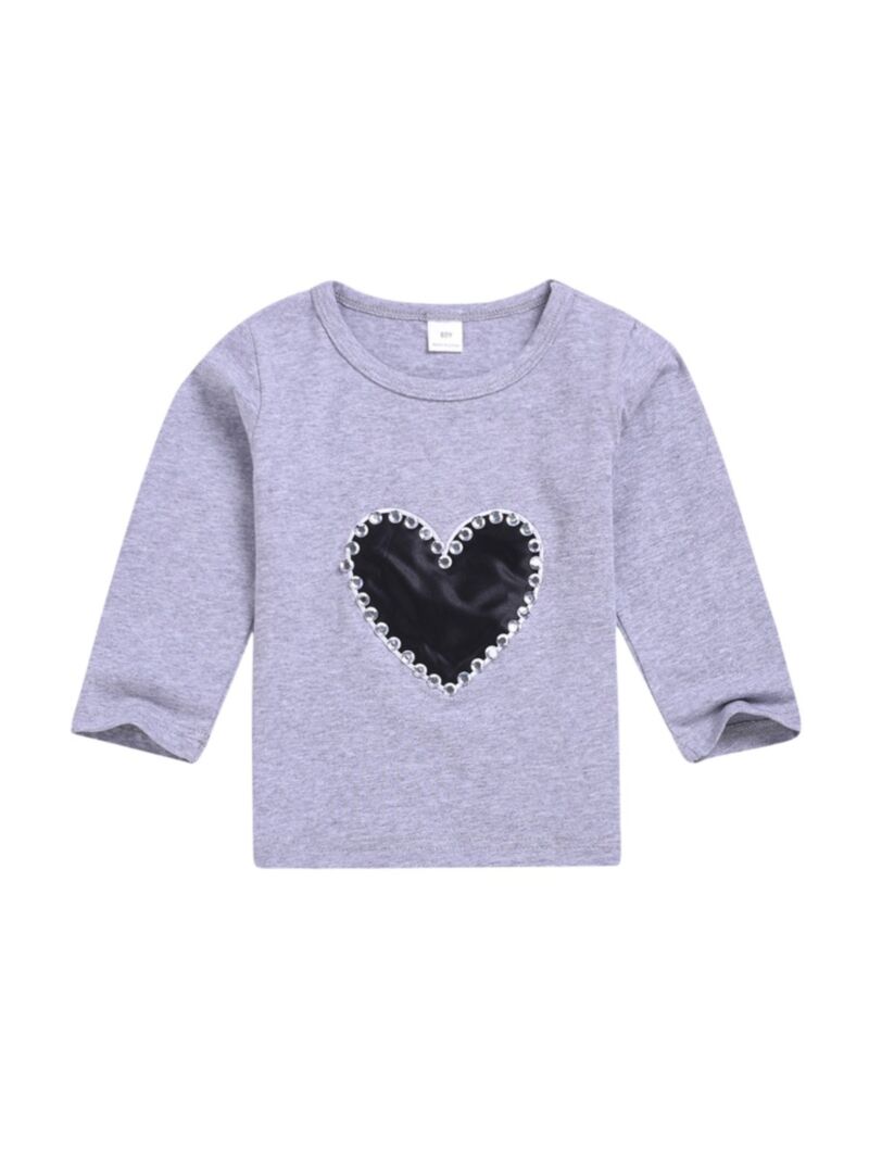 Wholesale Kid Girl Beaded Love Heart Grey T-Shirt 20083