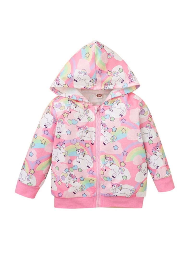 Happy Unicorn Printed Baby Girls Cotton Hoodie