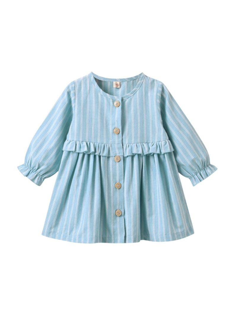 Wholesale Baby Girl Ruffle Trim Stripe Dress 200917318