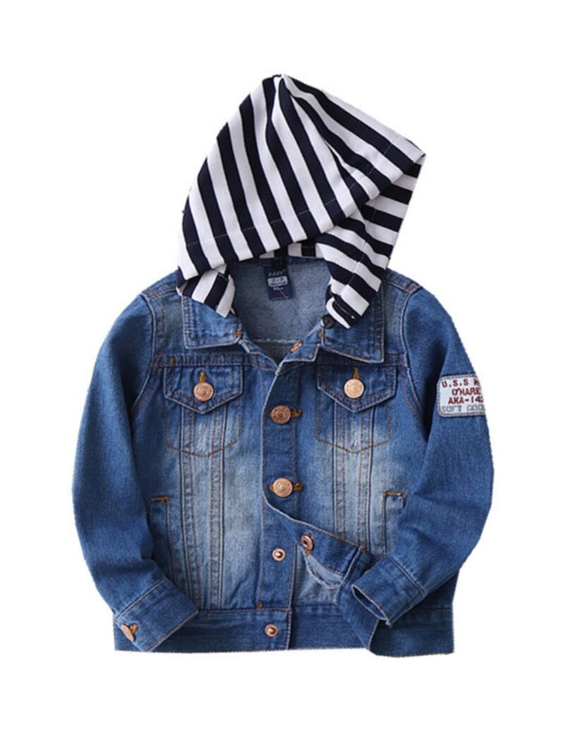 Wholesale Kid Boy Stripe Hooded Denim Jacket 200918796