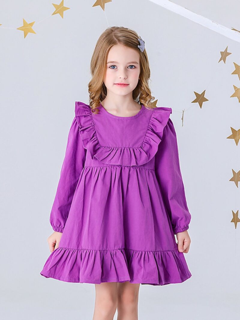 Wholesale Kid Girl Ruffle Decor Purple Dress 200922810