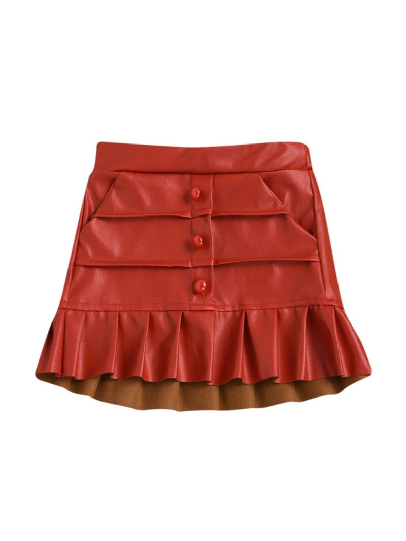 Wholesale Kid Girl Ruffle Hem PU Skirt 20101158 - kiski