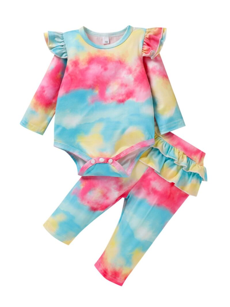 Wholesale 2 Pieces Baby Girl Tie Dye Set Flutter Sleeve