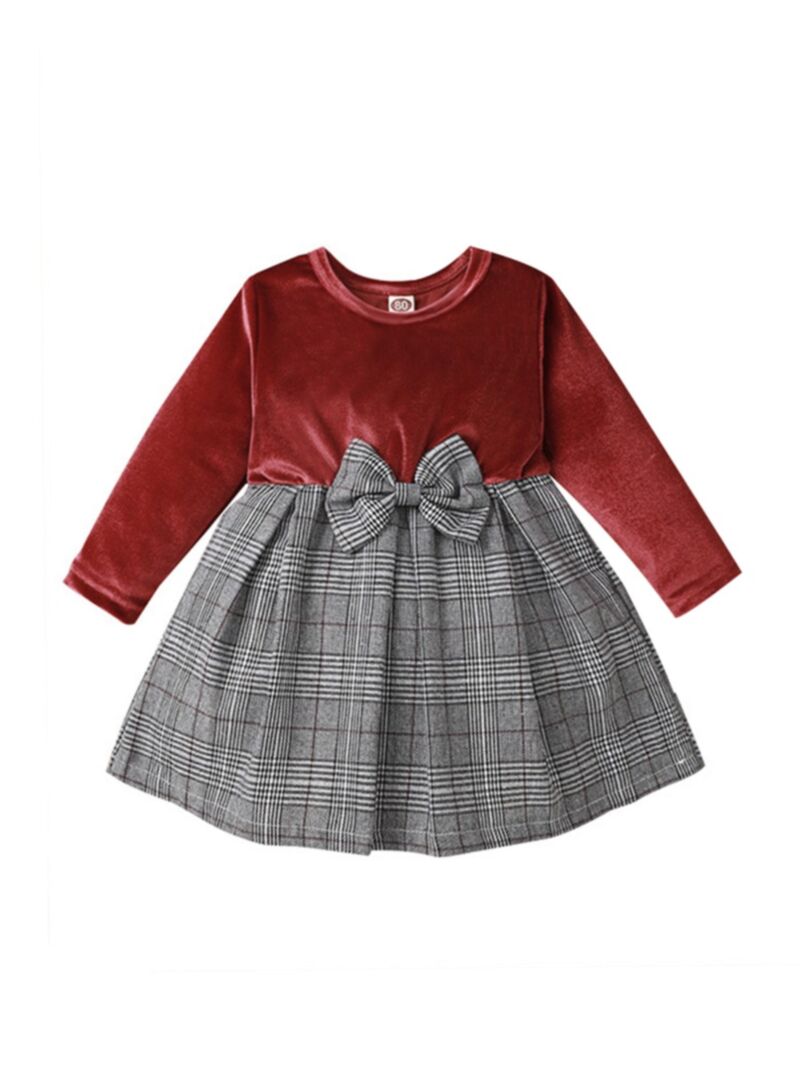 Wholesale Baby Girl Patchwork Bow Plaid Dress 201116669