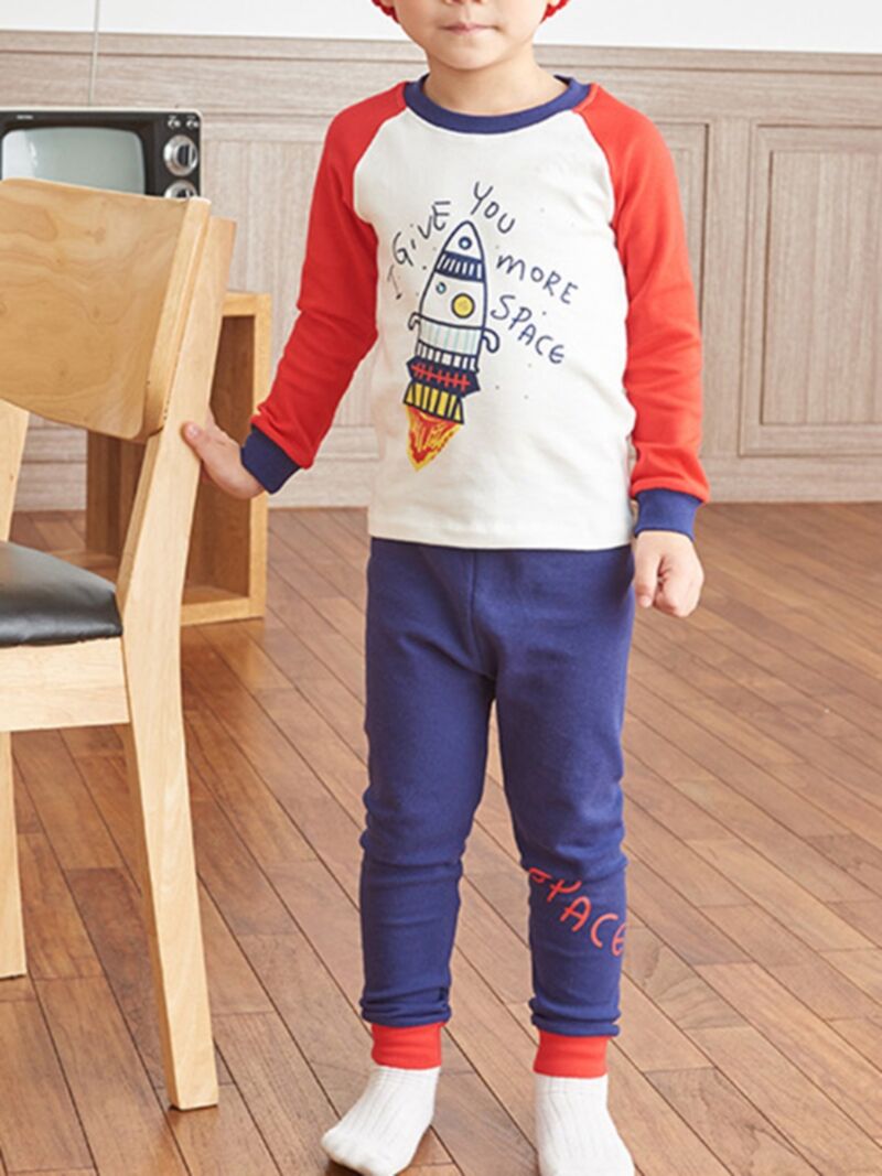 Wholesale 2 Pieces Kid Boy Space Rocket Pajamas Set Col