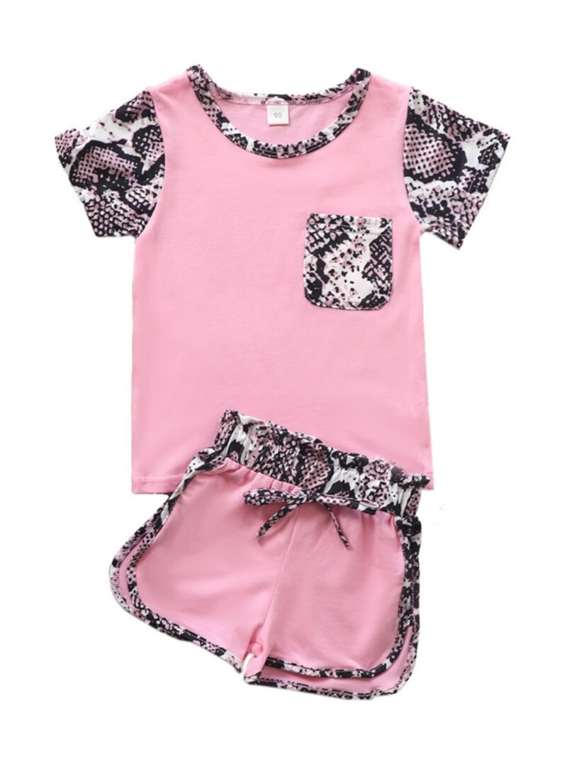Wholesale 2 Pieces Baby Girl Snake Skin Colorblock Set