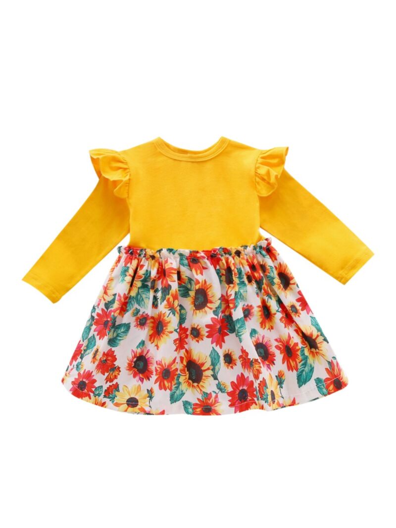 Wholesale Baby Girl Sunflower Flutter Sleeve Yellow Dre